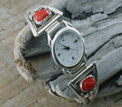 Native American Watch Band  Oxblood Coral 